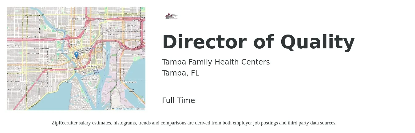 Tampa Family Health Centers job posting for a Director of Quality in Tampa, FL with a salary of $83,000 to $137,700 Yearly with a map of Tampa location.