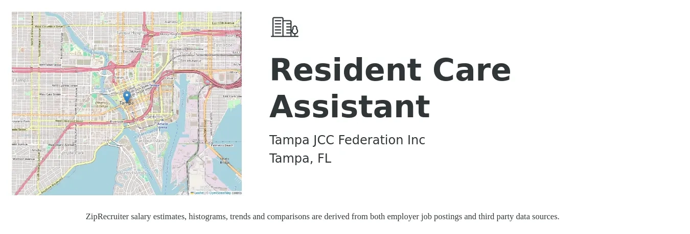 Tampa JCC Federation Inc job posting for a Resident Care Assistant in Tampa, FL with a salary of $14 to $17 Hourly with a map of Tampa location.