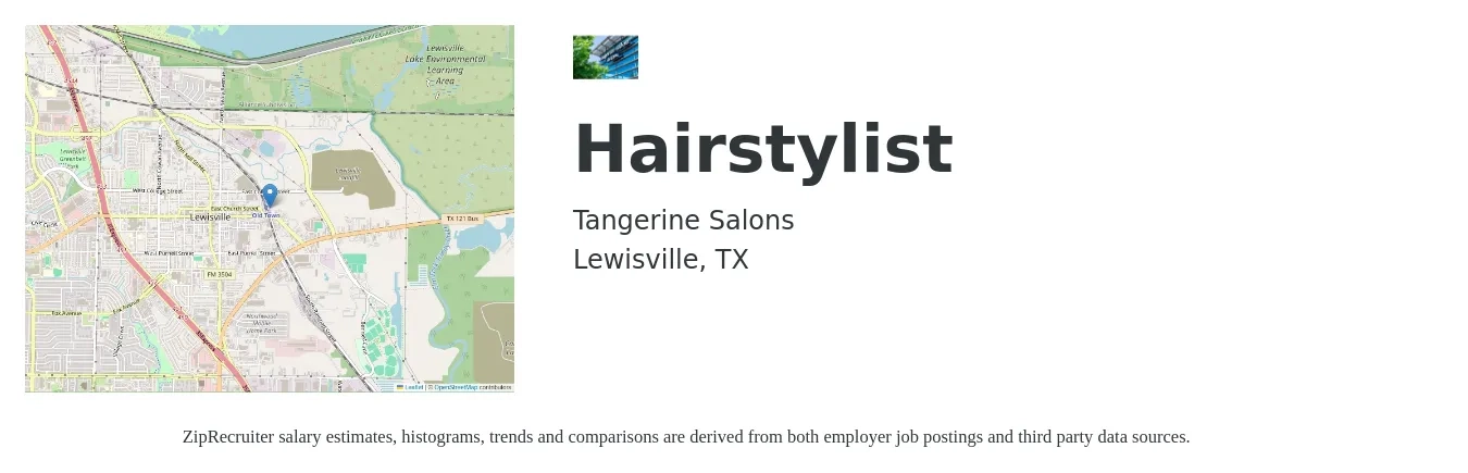 Tangerine Salons job posting for a Hairstylist in Lewisville, TX with a salary of $16 to $23 Hourly with a map of Lewisville location.