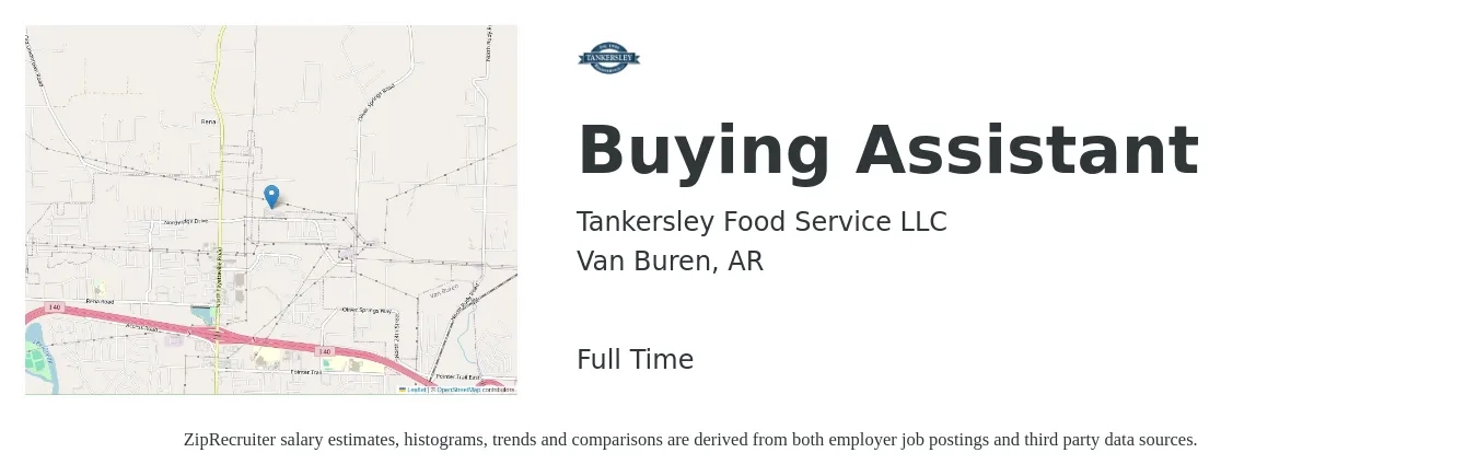 Tankersley Food Service LLC job posting for a Buying Assistant in Van Buren, AR with a map of Van Buren location.