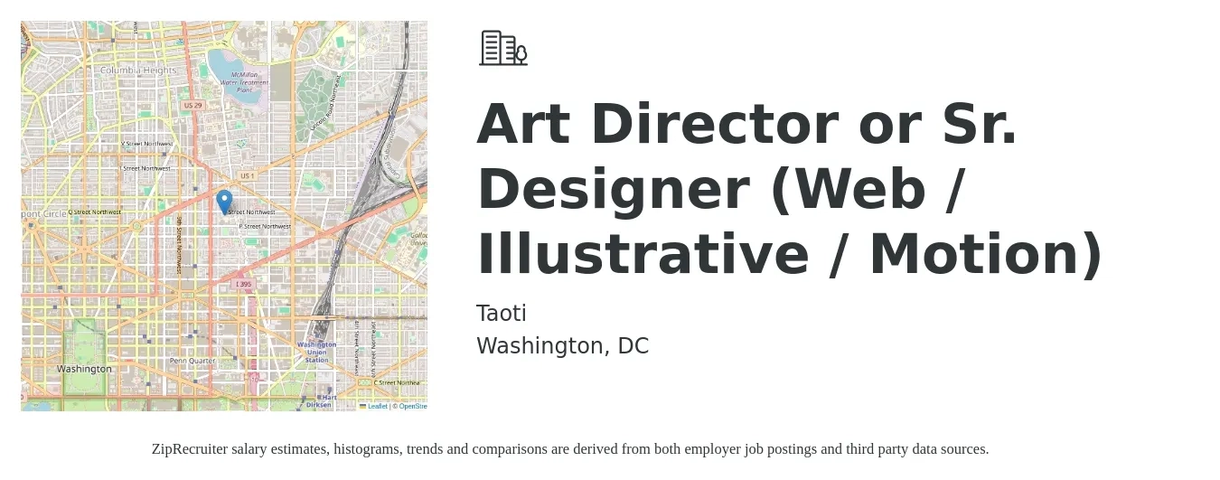 Taoti job posting for a Art Director or Sr. Designer (Web / Illustrative / Motion) in Washington, DC with a map of Washington location.