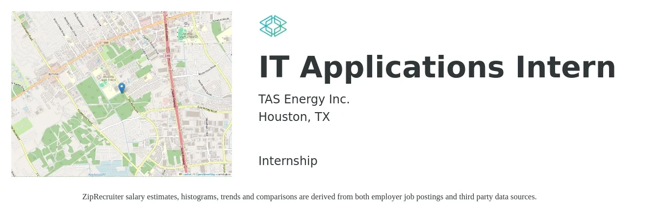 TAS Energy Inc. job posting for a IT Applications Intern in Houston, TX with a salary of $14 to $18 Hourly with a map of Houston location.