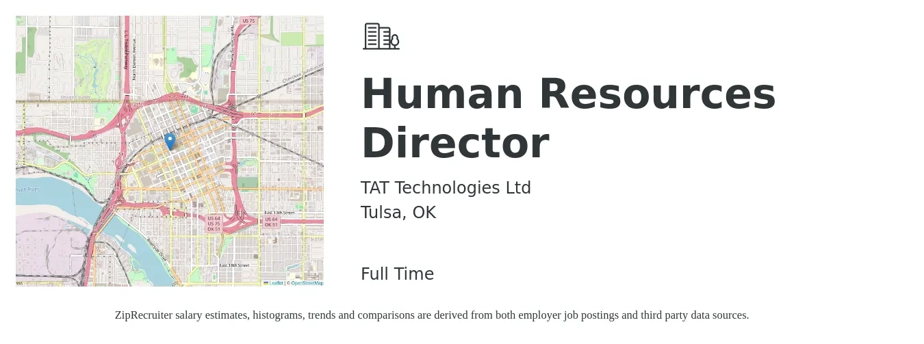 TAT Technologies Ltd job posting for a Human Resources Director in Tulsa, OK with a salary of $80,800 to $124,700 Yearly with a map of Tulsa location.