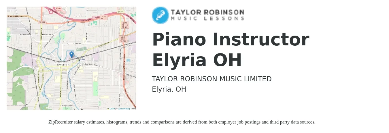 TAYLOR ROBINSON MUSIC LIMITED job posting for a Piano Instructor Elyria OH in Elyria, OH with a salary of $20 to $30 Hourly with a map of Elyria location.
