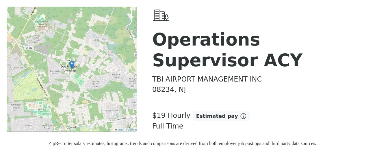 TBI AIRPORT MANAGEMENT INC job posting for a Operations Supervisor ACY in 08234, NJ with a salary of $20 Hourly with a map of 08234 location.