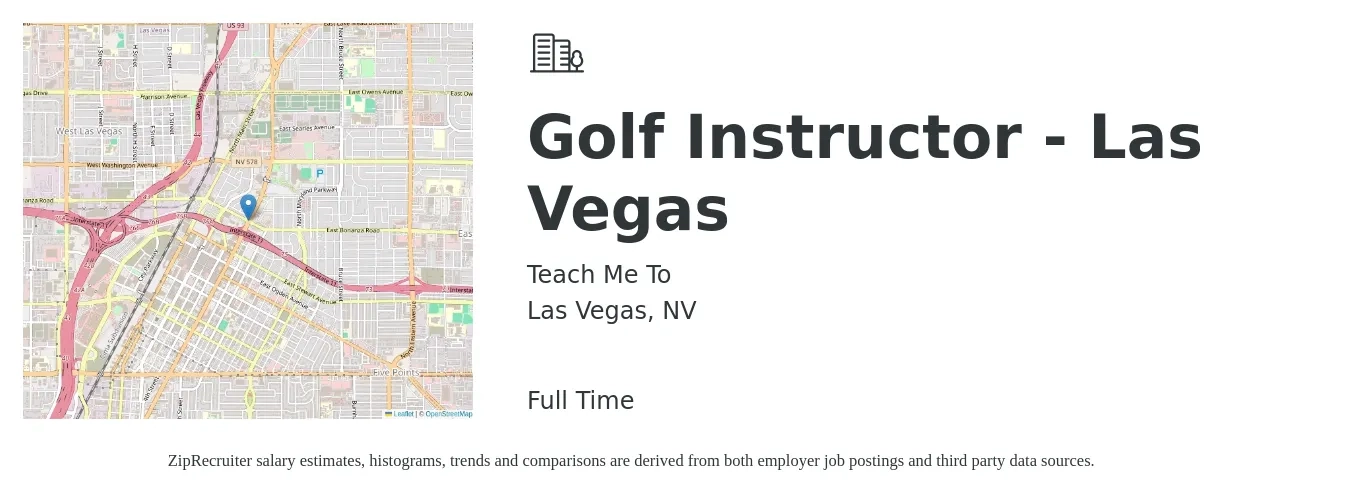 Teach Me To job posting for a Golf Instructor - Las Vegas in Las Vegas, NV with a salary of $20 to $30 Hourly with a map of Las Vegas location.