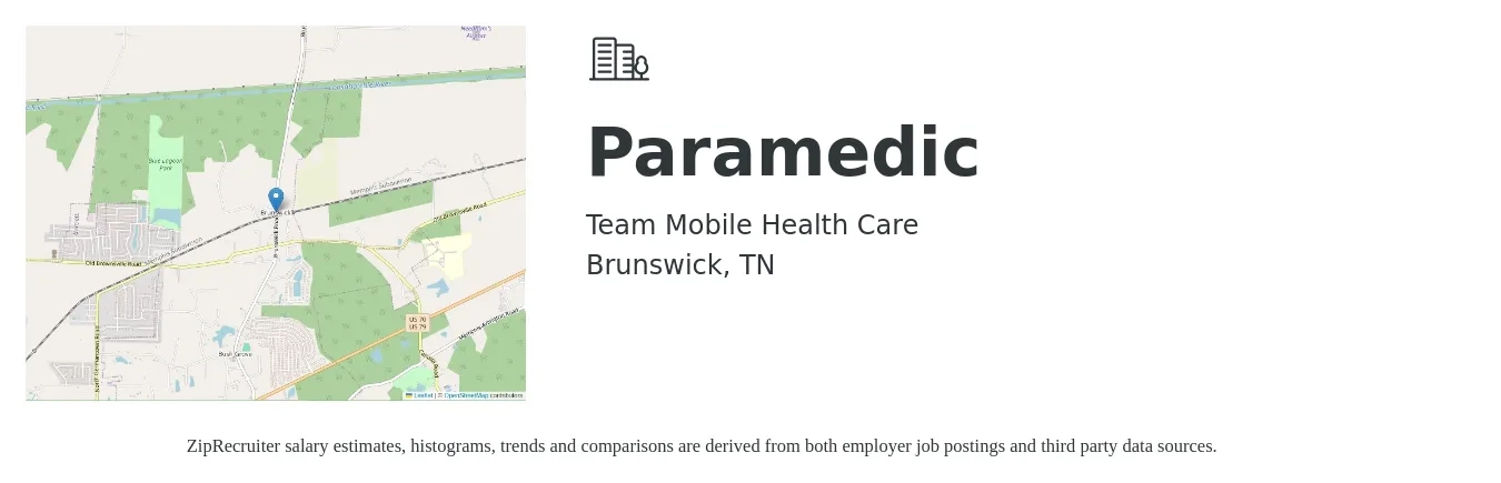 Team Mobile Health Care job posting for a Paramedic in Brunswick, TN with a salary of $21 to $29 Hourly with a map of Brunswick location.
