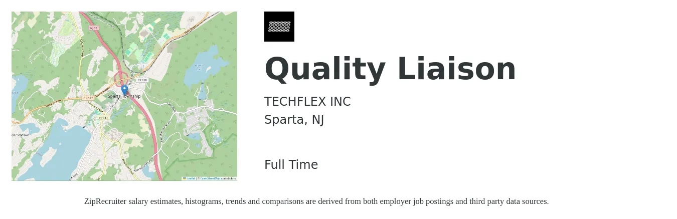 TECHFLEX INC job posting for a Quality Liaison in Sparta, NJ with a salary of $20 to $32 Hourly with a map of Sparta location.