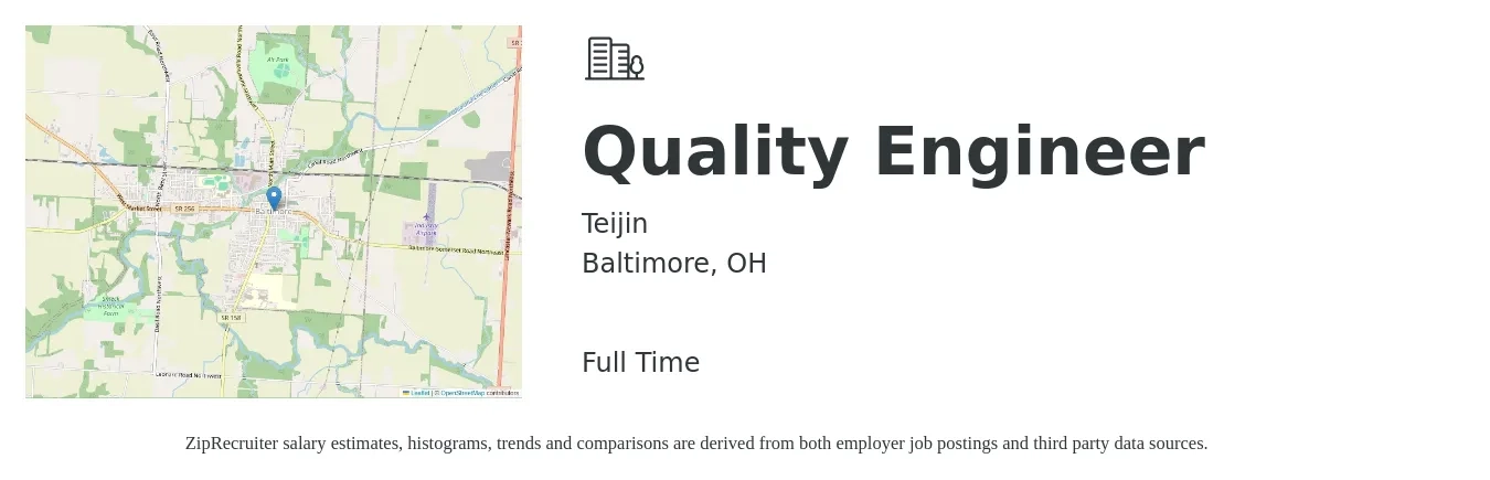 Teijin job posting for a Quality Engineer in Baltimore, OH with a salary of $65,800 to $85,000 Yearly with a map of Baltimore location.