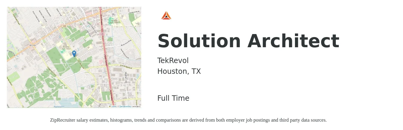 TekRevol job posting for a Solution Architect in Houston, TX with a salary of $60 to $79 Hourly with a map of Houston location.