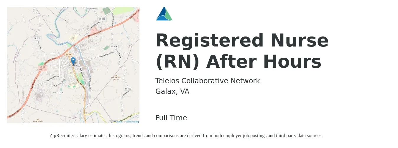 Teleios Collaborative Network job posting for a Registered Nurse (RN) After Hours in Galax, VA with a salary of $30 to $47 Hourly with a map of Galax location.
