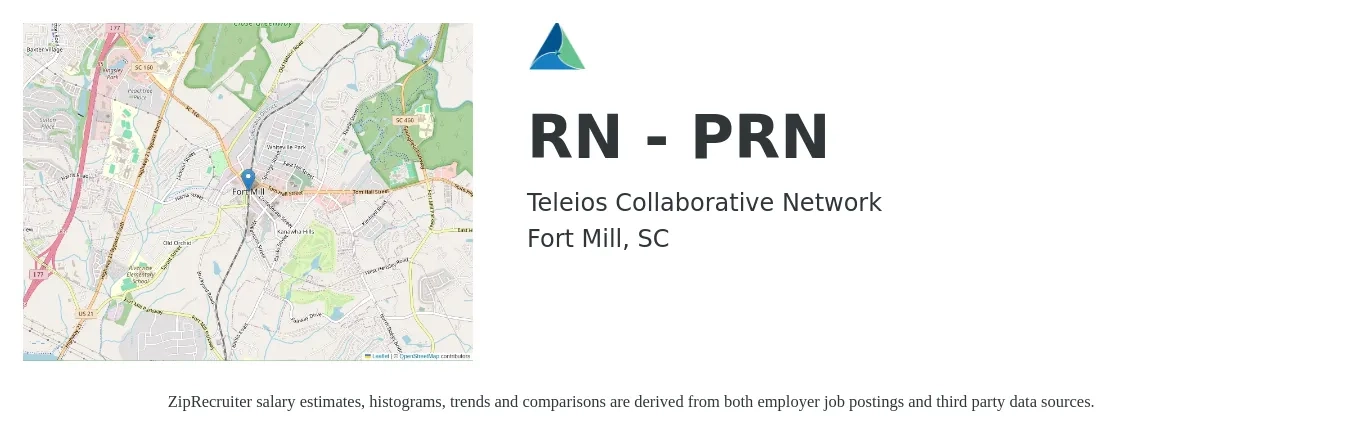 Teleios Collaborative Network job posting for a RN - PRN in Fort Mill, SC with a salary of $31 to $48 Hourly with a map of Fort Mill location.