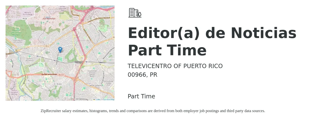 TELEVICENTRO OF PUERTO RICO job posting for a Editor(a) de Noticias Part Time in 00966, PR with a map of 00966 location.
