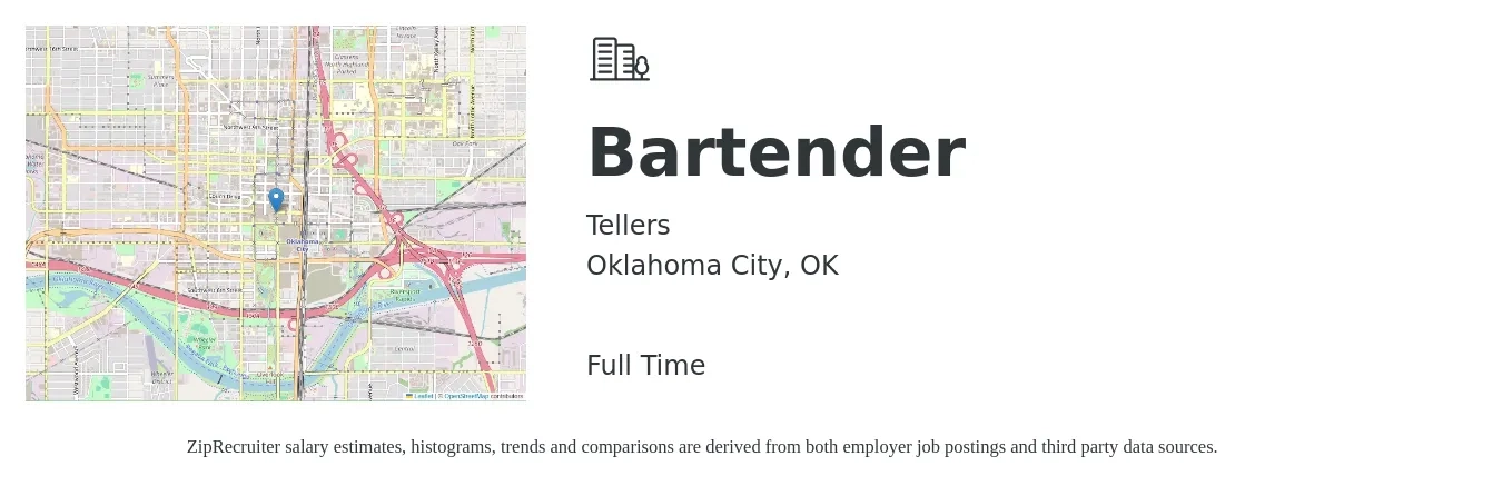 Tellers job posting for a Bartender in Oklahoma City, OK with a salary of $9 to $18 Hourly with a map of Oklahoma City location.