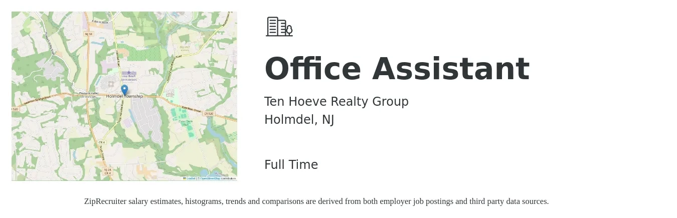 Ten Hoeve Realty Group job posting for a Office Assistant in Holmdel, NJ with a salary of $50,000 Yearly with a map of Holmdel location.