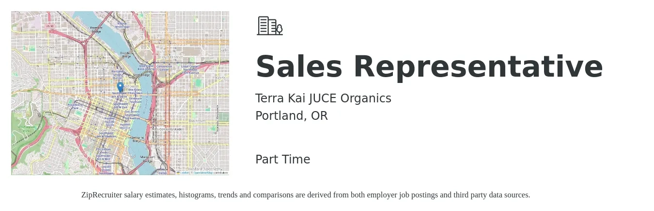 Terra Kai JUCE Organics job posting for a Sales Representative in Portland, OR with a salary of $300 Daily with a map of Portland location.