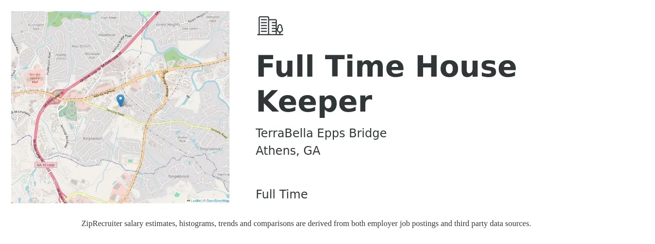 TerraBella Epps Bridge job posting for a Full Time House Keeper in Athens, GA with a salary of $14 to $18 Hourly with a map of Athens location.