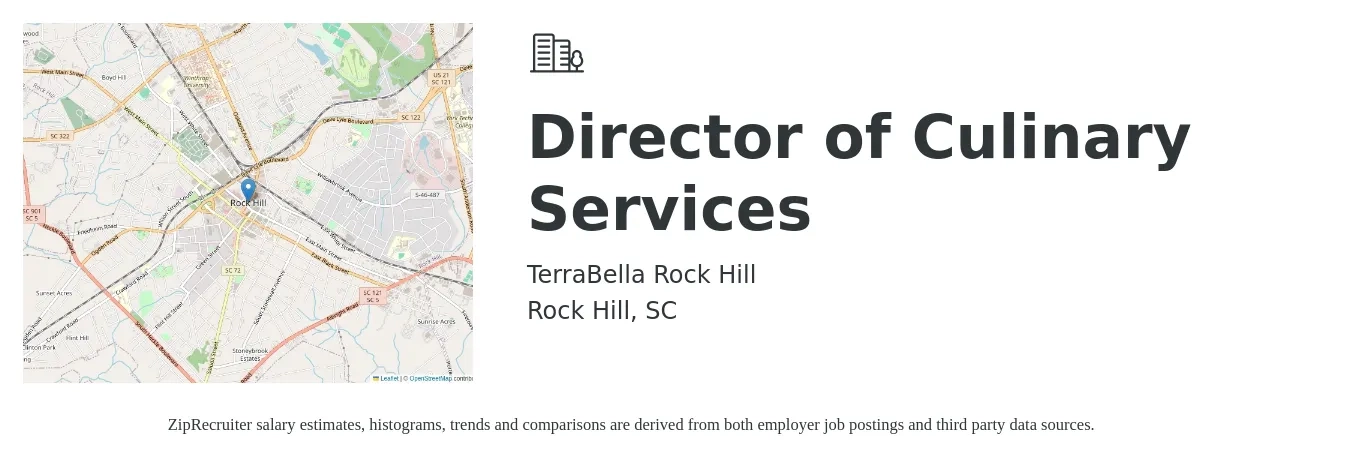 TerraBella Rock Hill job posting for a Director of Culinary Services in Rock Hill, SC with a salary of $50,000 to $55,000 Yearly with a map of Rock Hill location.