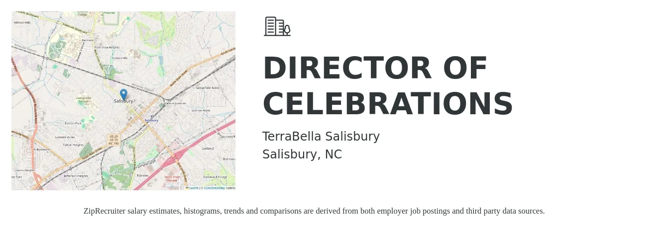 TerraBella Salisbury job posting for a DIRECTOR OF CELEBRATIONS in Salisbury, NC with a map of Salisbury location.