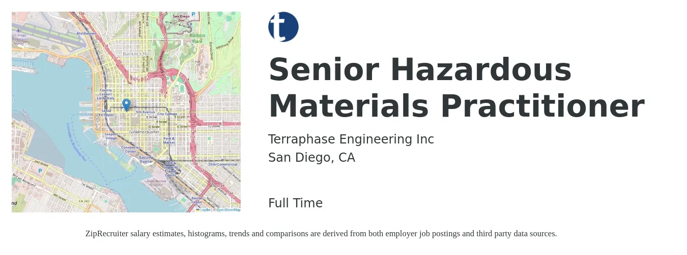 Terraphase Engineering Inc job posting for a Senior Hazardous Materials Practitioner in San Diego, CA with a map of San Diego location.
