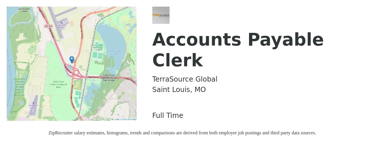 TerraSource Global job posting for a Accounts Payable Clerk in Saint Louis, MO with a salary of $19 to $24 Hourly with a map of Saint Louis location.