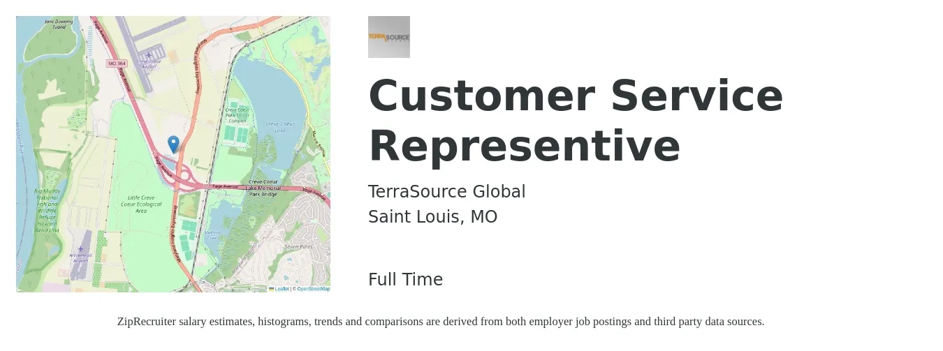TerraSource Global job posting for a Customer Service Representive in Saint Louis, MO with a salary of $16 to $21 Hourly with a map of Saint Louis location.