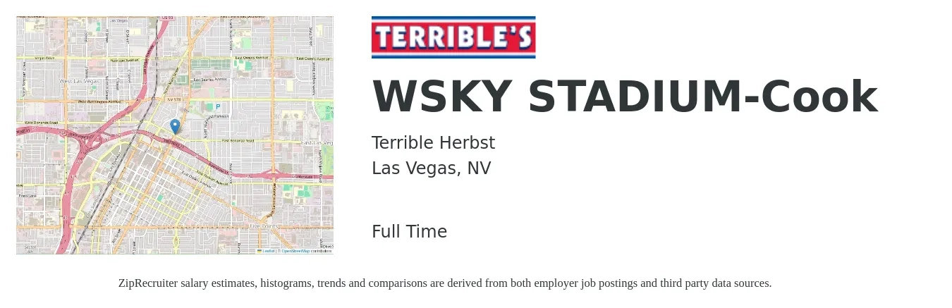 Terrible Herbst, Inc. job posting for a WSKY STADIUM-Cook in Las Vegas, NV with a salary of $13 to $18 Hourly with a map of Las Vegas location.