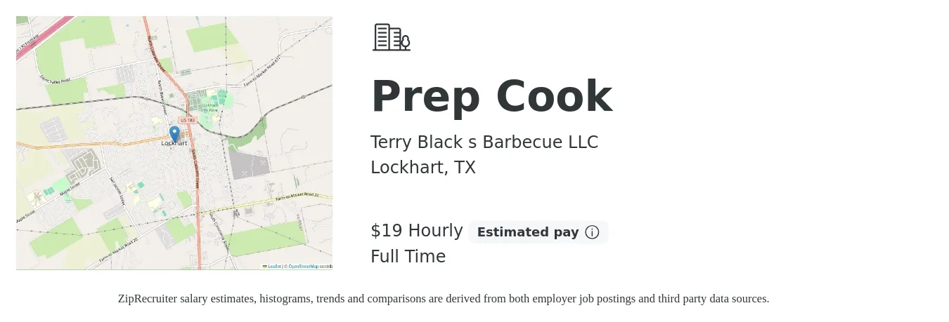 Terry Black s Barbecue LLC job posting for a Prep Cook in Lockhart, TX with a salary of $20 Hourly with a map of Lockhart location.