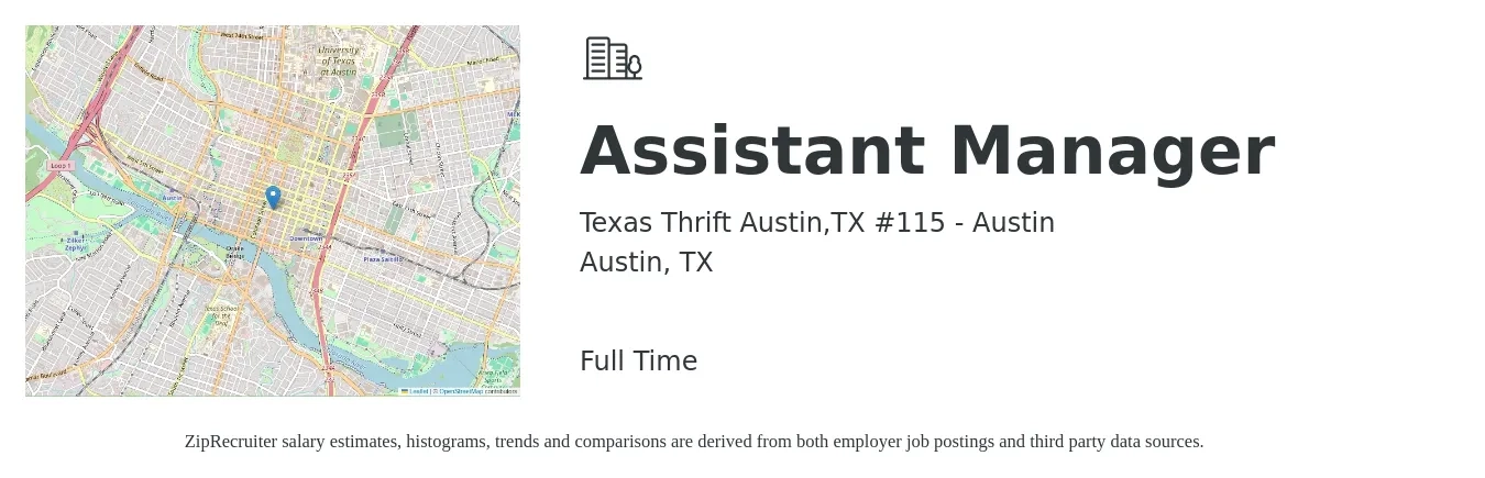 Texas Thrift Austin,TX #115 - Austin job posting for a Assistant Manager in Austin, TX with a salary of $16 to $22 Hourly with a map of Austin location.