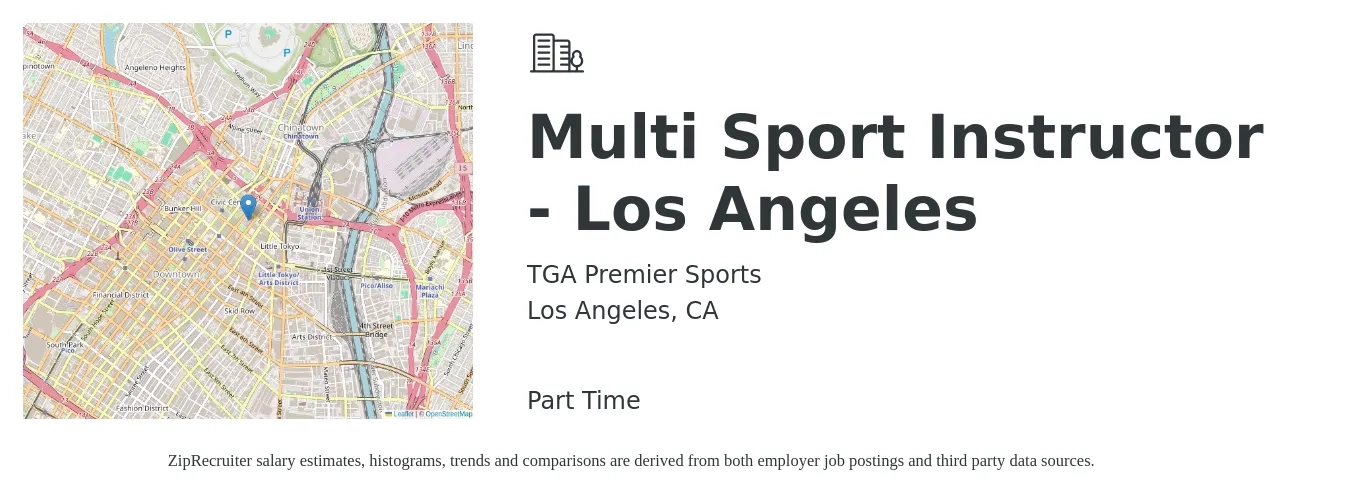 TGA Premier Sports job posting for a Multi Sport Instructor - Los Angeles in Los Angeles, CA with a salary of $25 Hourly with a map of Los Angeles location.