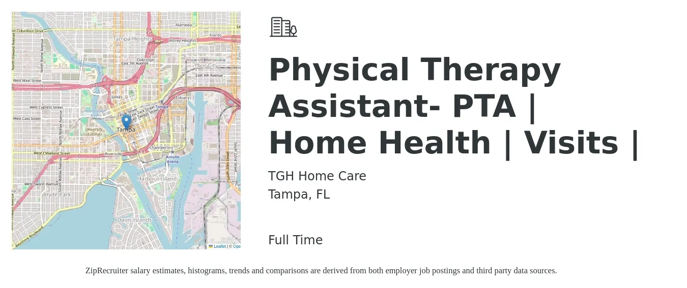 TGH Home Care job posting for a Physical Therapy Assistant- PTA | Home Health | Visits | in Tampa, FL with a salary of $26 to $35 Hourly with a map of Tampa location.