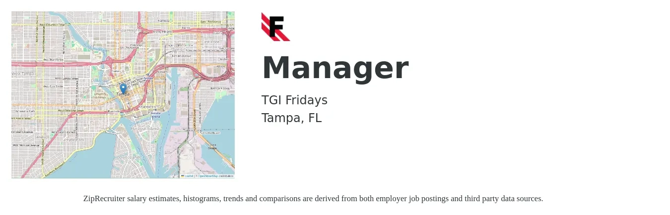 TGI Fridays job posting for a Manager in Tampa, FL with a salary of $40,700 to $57,400 Yearly with a map of Tampa location.