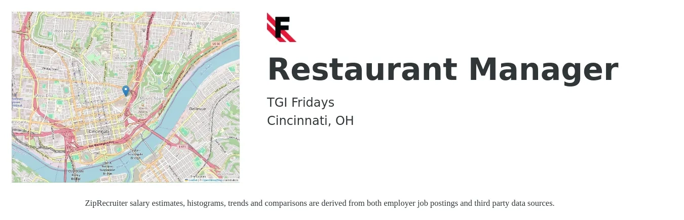 TGI Fridays job posting for a Restaurant Manager in Cincinnati, OH with a salary of $43,200 to $61,000 Yearly with a map of Cincinnati location.