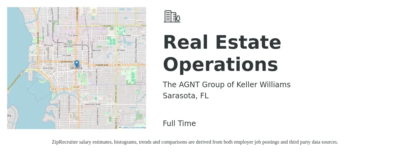 The AGNT Group of Keller Williams job posting for a Real Estate Operations in Sarasota, FL with a salary of $46,700 to $71,300 Yearly with a map of Sarasota location.