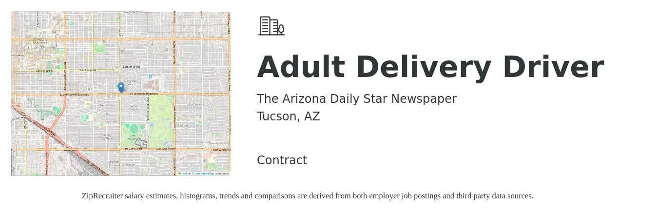 The Arizona Daily Star Newspaper job posting for a Adult Delivery Driver in Tucson, AZ with a salary of $300 to $500 Weekly with a map of Tucson location.