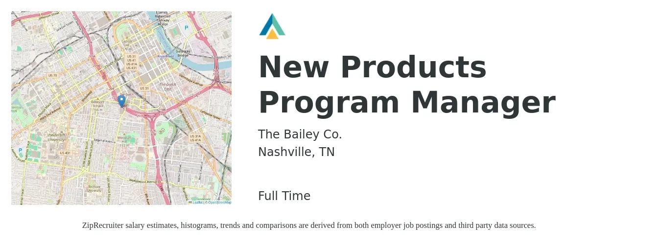 BAILEY job posting for a New Products Program Manager in Nashville, TN with a salary of $48,300 to $54,100 Yearly with a map of Nashville location.