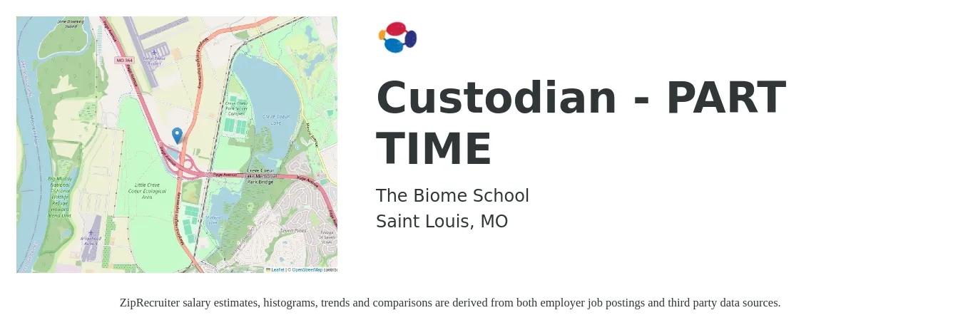 The Biome School job posting for a Custodian - PART TIME in Saint Louis, MO with a salary of $17 Hourly with a map of Saint Louis location.