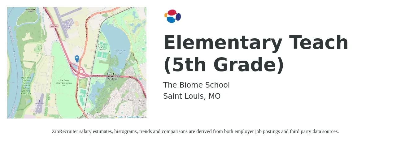 The Biome School job posting for a Elementary Teach (5th Grade) in Saint Louis, MO with a salary of $40,400 to $54,500 Yearly with a map of Saint Louis location.