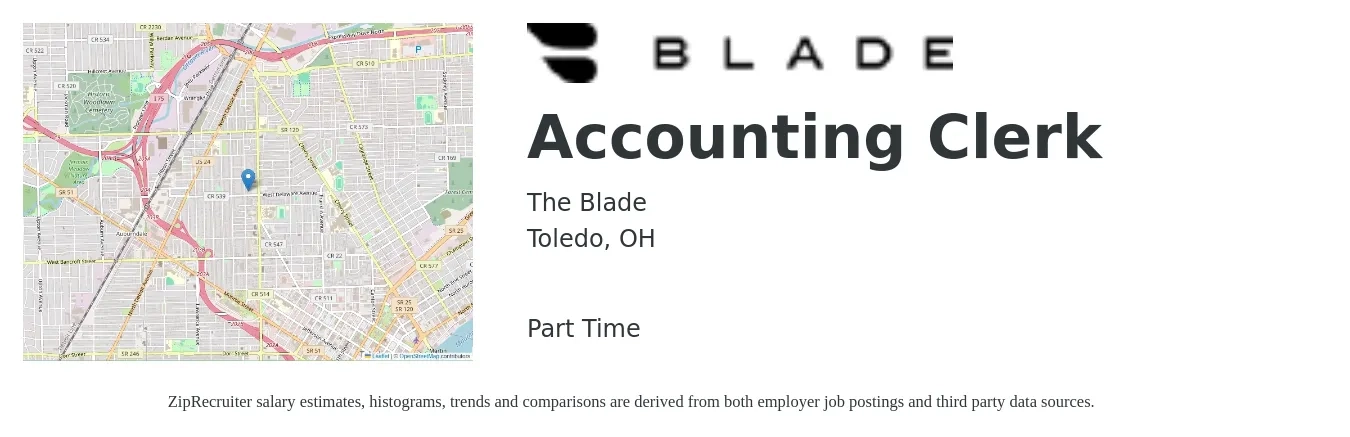 The Blade job posting for a Accounting Clerk in Toledo, OH with a salary of $18 to $23 Hourly with a map of Toledo location.