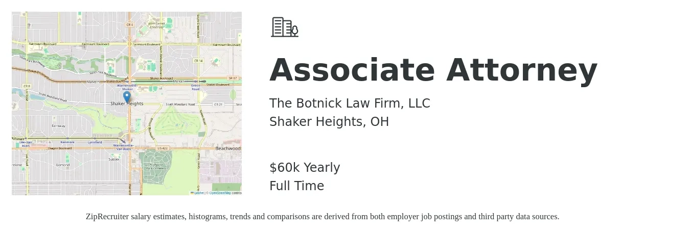 The Botnick Law Firm, LLC job posting for a Associate Attorney in Shaker Heights, OH with a salary of $60,000 Yearly with a map of Shaker Heights location.