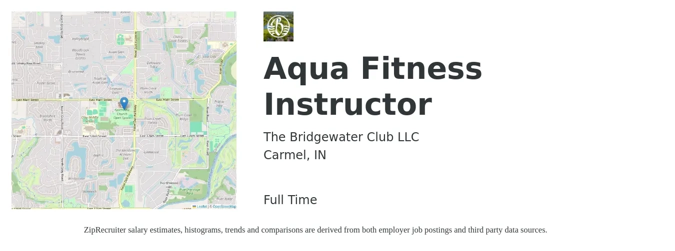 The Bridgewater Club LLC job posting for a Aqua Fitness Instructor in Carmel, IN with a salary of $18 to $30 Hourly with a map of Carmel location.