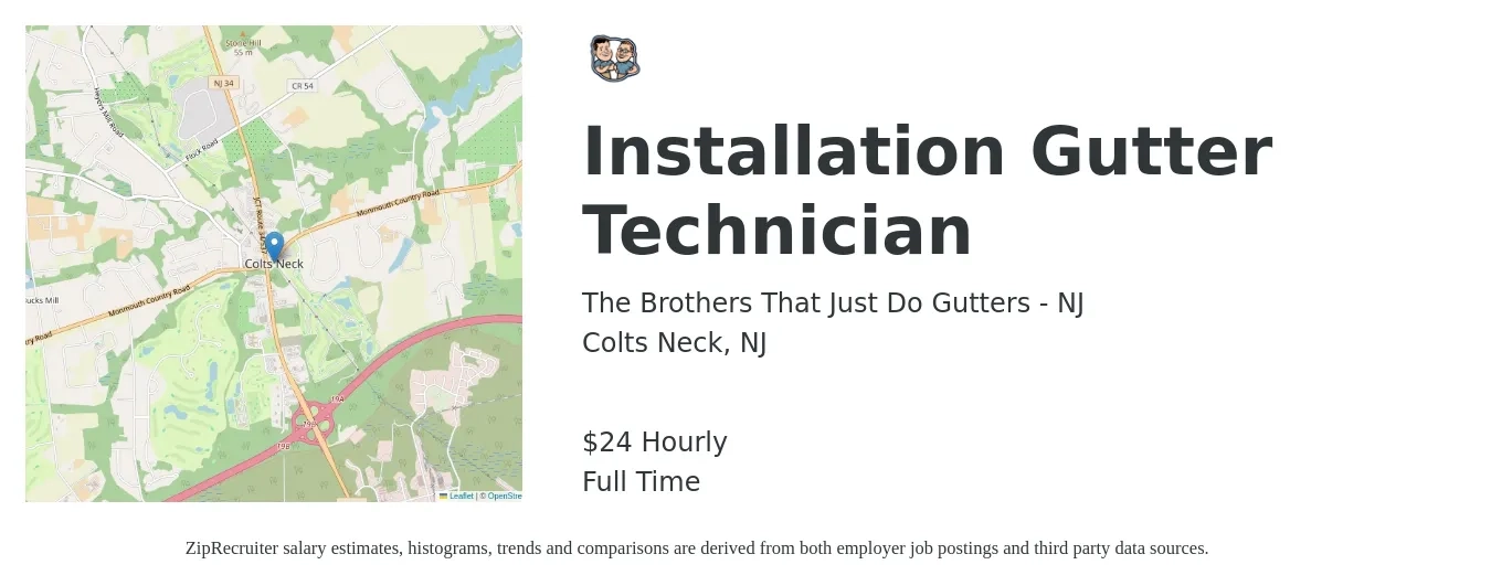 The Brothers That Just Do Gutters - NJ job posting for a Installation Gutter Technician in Colts Neck, NJ with a salary of $25 Hourly with a map of Colts Neck location.