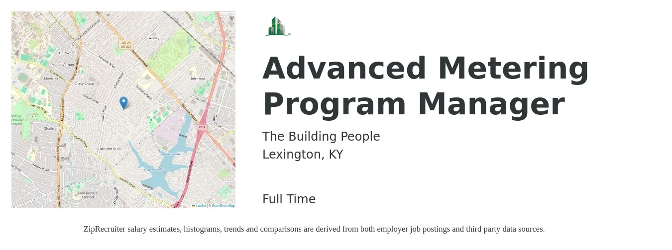 The Building People job posting for a Advanced Metering Program Manager in Lexington, KY with a salary of $78,400 to $130,600 Yearly with a map of Lexington location.