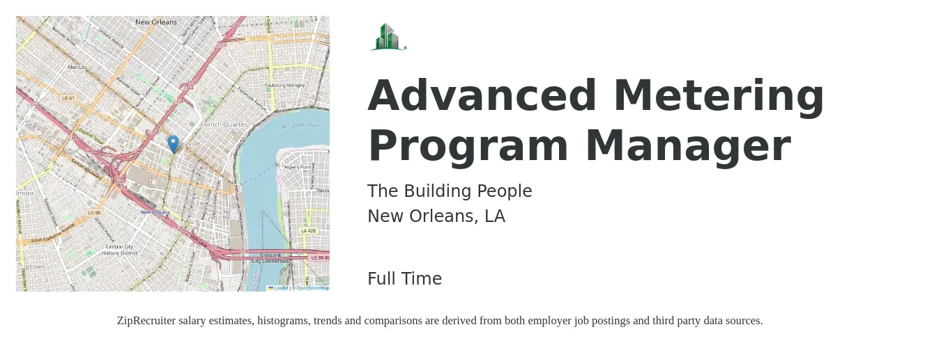 The Building People job posting for a Advanced Metering Program Manager in New Orleans, LA with a salary of $75,500 to $125,900 Yearly with a map of New Orleans location.