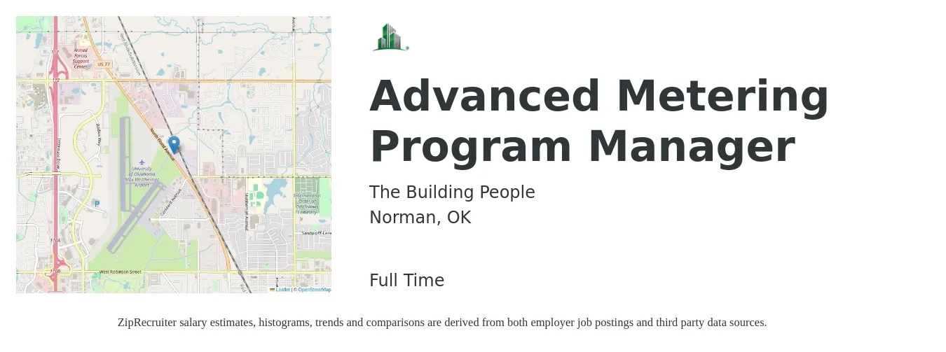 The Building People job posting for a Advanced Metering Program Manager in Norman, OK with a salary of $69,400 to $115,700 Yearly with a map of Norman location.