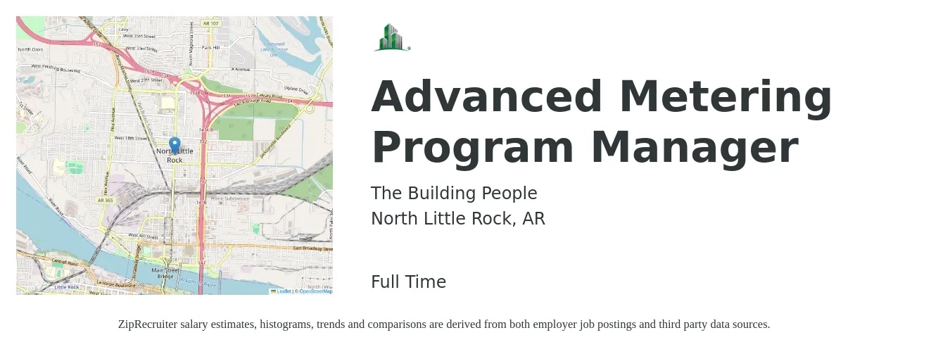 The Building People job posting for a Advanced Metering Program Manager in North Little Rock, AR with a salary of $75,900 to $126,500 Yearly with a map of North Little Rock location.