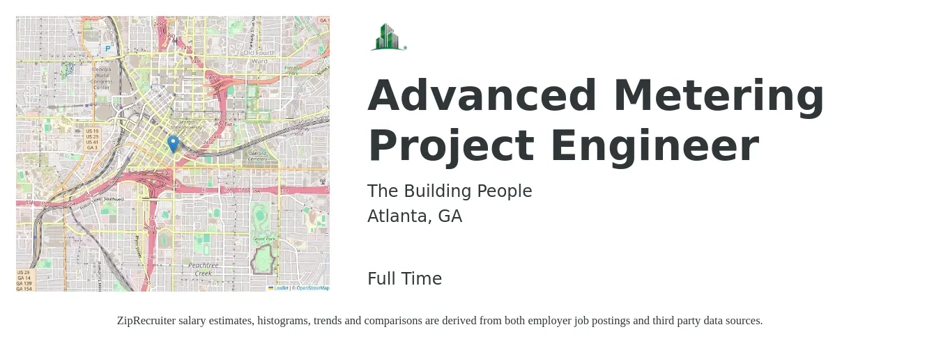 The Building People job posting for a Advanced Metering Project Engineer in Atlanta, GA with a salary of $71,200 to $99,500 Yearly with a map of Atlanta location.