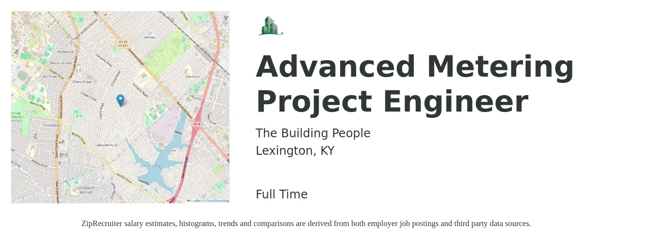 The Building People job posting for a Advanced Metering Project Engineer in Lexington, KY with a salary of $72,900 to $102,000 Yearly with a map of Lexington location.