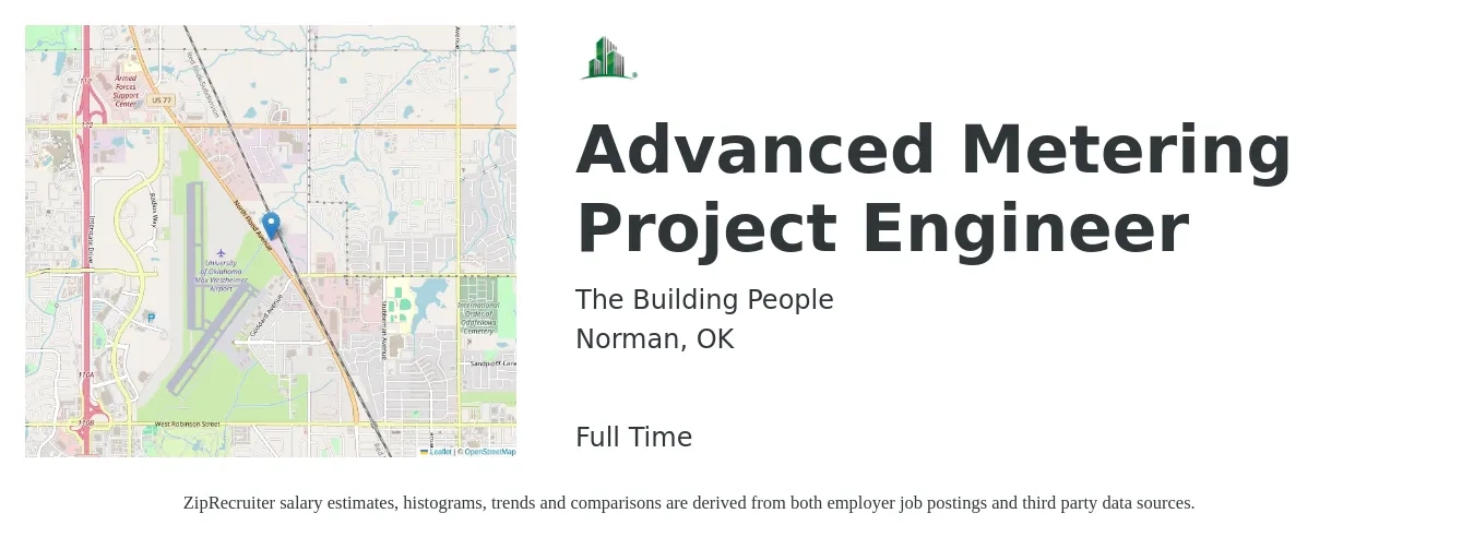 The Building People job posting for a Advanced Metering Project Engineer in Norman, OK with a salary of $64,600 to $90,400 Yearly with a map of Norman location.