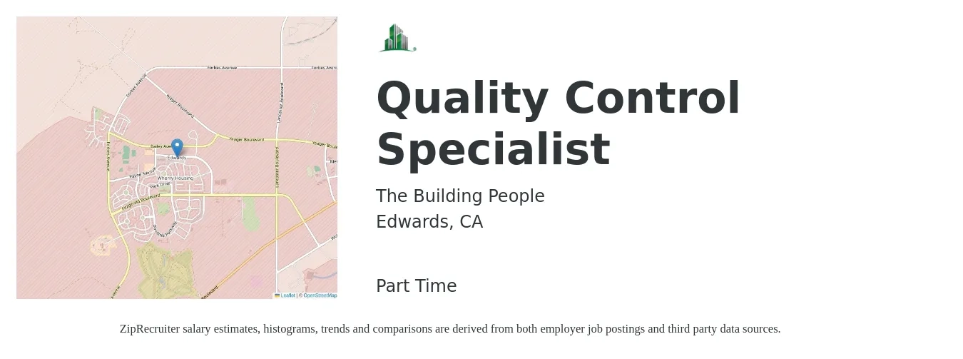 The Building People job posting for a Quality Control Specialist in Edwards, CA with a salary of $21 to $38 Hourly with a map of Edwards location.